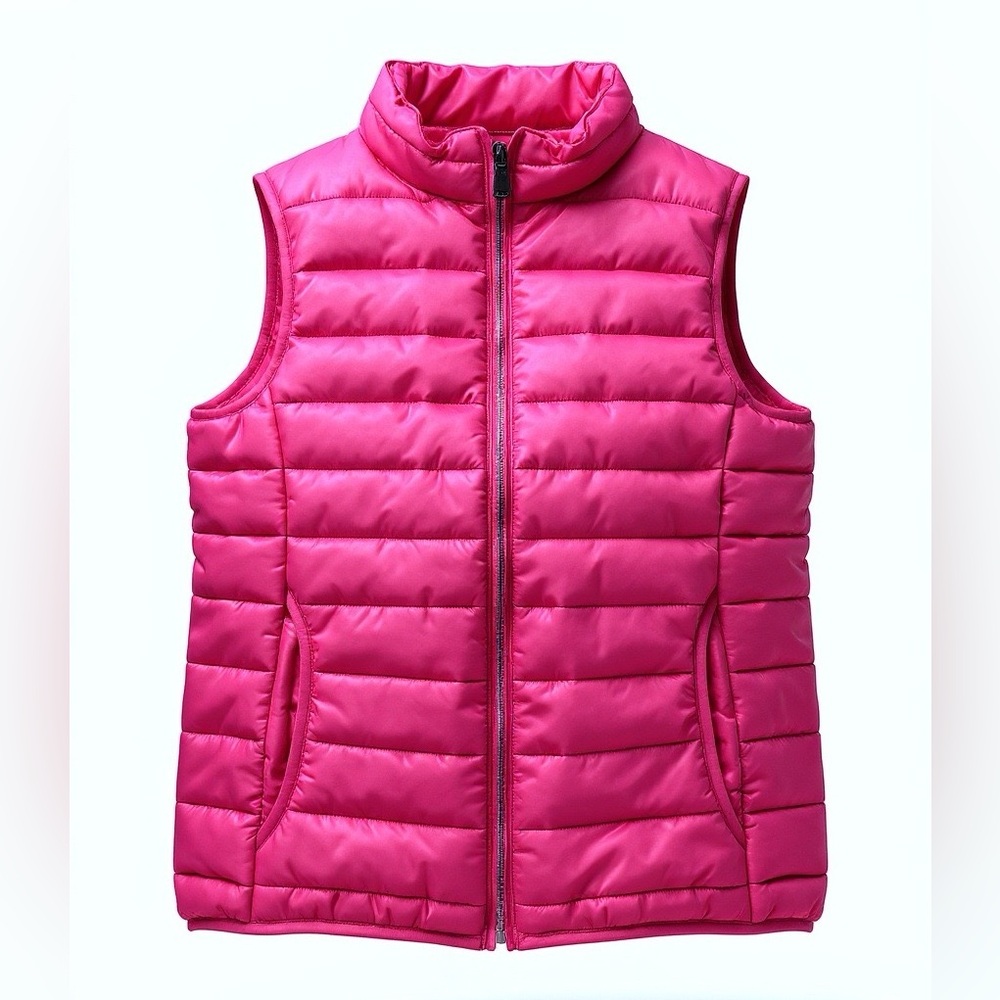 Polar Edge Pink Quilted Puffer Vest‎ Medium Lightweight Full Zip Mock Neck